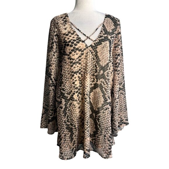 Show Me Your MuMu Joni Flow Python Print Mini Dress Long Sleeves Women's SZ Sm - Picture 2 of 12